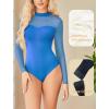 imageAvidlove Womens Sexy Mock Neck Sheer Mesh Long Sleeve Bodysuit Double Lined Slimming Body suit Going Out TopsBlue