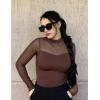 imageAvidlove Womens Sexy Mock Neck Sheer Mesh Long Sleeve Bodysuit Double Lined Slimming Body suit Going Out TopsBrown