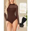 imageAvidlove Womens Sexy Mock Neck Sheer Mesh Long Sleeve Bodysuit Double Lined Slimming Body suit Going Out TopsBrown