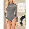 imageAvidlove Womens Sexy Mock Neck Sheer Mesh Long Sleeve Bodysuit Double Lined Slimming Body suit Going Out TopsDark Grey