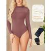 imageAvidlove Womens Sexy Mock Neck Sheer Mesh Long Sleeve Bodysuit Double Lined Slimming Body suit Going Out TopsDark Purple Red