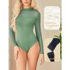 imageAvidlove Womens Sexy Mock Neck Sheer Mesh Long Sleeve Bodysuit Double Lined Slimming Body suit Going Out TopsMedium Grey
