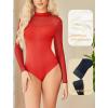 imageAvidlove Womens Sexy Mock Neck Sheer Mesh Long Sleeve Bodysuit Double Lined Slimming Body suit Going Out TopsRed