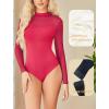 imageAvidlove Womens Sexy Mock Neck Sheer Mesh Long Sleeve Bodysuit Double Lined Slimming Body suit Going Out TopsRose Red