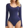imageAvidlove Bodysuits for Women Long Sleeve Body Suits Womens Scoop Neck Bodysuit Double Lined TopsNavy Blue