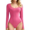 imageAvidlove Bodysuits for Women Long Sleeve Body Suits Womens Scoop Neck Bodysuit Double Lined TopsRose Red
