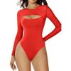 imageAvidlove Bodysuits for Women Round Neck Shapewear Bodysuit Long Sleeve Bodysuit Sexy Mesh Top Double Lined Cutout ShirtRed
