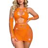 imageAvidlove Fishnet Lingerie Womens Mesh Chemise One Piece Babydoll Mini Dress Lace Sparkle Rhinestone Lingeries for WomenOrange