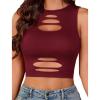 imageAvidlove Fishnet Top for Women Sexy Cut Out Crop Short Hollow Out Cropped Tank TopDark Red