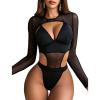 imageAvidlove Rave Outfits for Women Festival Sexy Lingerie Bodysuit Buckle Shrug Crop Top SetAblack