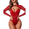 imageAvidlove Rave Outfits for Women Festival Sexy Lingerie Bodysuit Buckle Shrug Crop Top SetBred