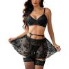 imageAvidlove Women Lingerie Set Sexy Teddy Lingerie 4 Piece Bralette and Panty with Lace SkirtBlack