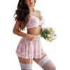 imageAvidlove Women Lingerie Set Sexy Teddy Lingerie 4 Piece Bralette and Panty with Lace SkirtPink
