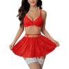 imageAvidlove Women Lingerie Set Sexy Teddy Lingerie 4 Piece Bralette and Panty with Lace SkirtRed