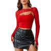 imageAvidlove Women Sexy Long Sleeve Mesh Crop Top Solid Cover Up with Spaghetti Strap Cami Top 2 Pieces Clubwear with Thumb HolesA Red