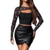 imageAvidlove Women Sexy Long Sleeve Mesh Crop Top Solid Cover Up with Spaghetti Strap Cami Top 2 Pieces Clubwear with Thumb HolesBat Print