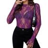 imageAvidlove Womens Mesh Top Long Sleeve Mock Neck Sheer Blouse See Through Floral Lace TopsDark Purple