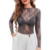 imageAvidlove Womens Mesh Top Long Sleeve Mock Neck Sheer Blouse See Through Floral Lace TopsGrey