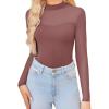 imageAvidlove Womens Sexy Mock Neck Sheer Mesh Long Sleeve Bodysuit Double Lined Slimming Body suit Going Out TopsDark Purple Red