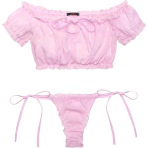 imageAvidlove Bra and Panty Set Ruffle Lingerie Set Mesh Babydoll ChemisePink
