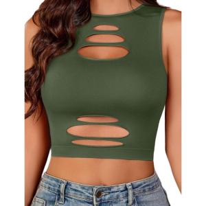 imageAvidlove Fishnet Top for Women Sexy Cut Out Crop Short Hollow Out Cropped Tank TopOlive Green