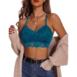 imageAvidlove Lace Bralettes for Women Padded Bralette Camisole Racerback Crop Top Floral Lace Bralettes V NeckBluish Green
