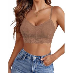 imageAvidlove Lace Bralettes for Women Padded Bralette Camisole Racerback Crop Top Floral Lace Bralettes V NeckKhaki