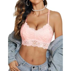 imageAvidlove Lace Bralettes for Women Padded Bralette Camisole Racerback Crop Top Floral Lace Bralettes V NeckPink