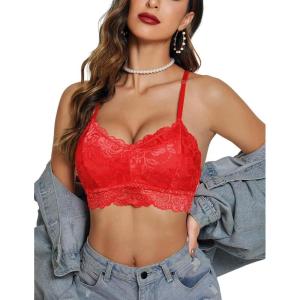imageAvidlove Lace Bralettes for Women Padded Bralette Camisole Racerback Crop Top Floral Lace Bralettes V NeckRed