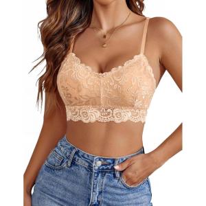 imageAvidlove Lace Bralettes for Women Padded Bralette Camisole Racerback Crop Top Floral Lace Bralettes V NeckSkin Tone