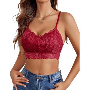 imageAvidlove Lace Bralettes for Women Padded Bralette Camisole Racerback Crop Top Floral Lace Bralettes V NeckWine Red