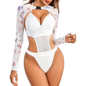 imageAvidlove Rave Outfits for Women Festival Sexy Lingerie Bodysuit Buckle Shrug Crop Top SetColorful Butterfly