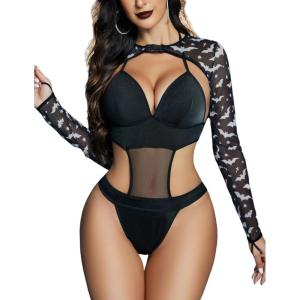 imageAvidlove Rave Outfits for Women Festival Sexy Lingerie Bodysuit Buckle Shrug Crop Top SetHalloween Black