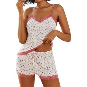 imageAvidlove Women Cami Pajama Set Modal Sleepwear Lace Trim Short PJ Set with ShortsSmall Crushed Flowers