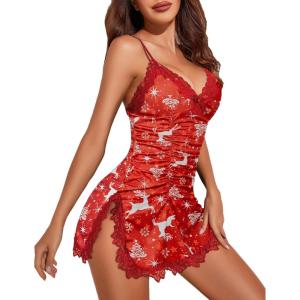 imageAvidlove Womens Lingerie Nightgowns for Women Soft Sexy Ruched Babydoll LingerieChristmas