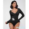 imageAvidlove Bodysuit for Women Long Sleeve Double Lined Tank Top V Neck Bodysuit Tummy Control ShapewearBlack