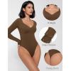 imageAvidlove Bodysuit for Women Long Sleeve Double Lined Tank Top V Neck Bodysuit Tummy Control ShapewearBrown