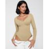 imageAvidlove Bodysuit for Women Long Sleeve Double Lined Tank Top V Neck Bodysuit Tummy Control ShapewearKhaki