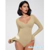 imageAvidlove Bodysuit for Women Long Sleeve Double Lined Tank Top V Neck Bodysuit Tummy Control ShapewearKhaki