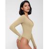 imageAvidlove Bodysuit for Women Long Sleeve Double Lined Tank Top V Neck Bodysuit Tummy Control ShapewearKhaki