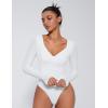 imageAvidlove Bodysuit for Women Long Sleeve Double Lined Tank Top V Neck Bodysuit Tummy Control ShapewearWhite