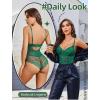 imageAvidlove Bodysuit for Women Sexy Lace Top One Piece Lingerie V Neck Mesh Tops Going Out Cami Naughty Push Up Body Suit SXXLDark Green