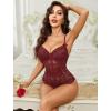imageAvidlove Bodysuit for Women Sexy Lace Top One Piece Lingerie V Neck Mesh Tops Going Out Cami Naughty Push Up Body Suit SXXLDark Red