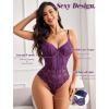 imageAvidlove Bodysuit for Women Sexy Lace Top One Piece Lingerie V Neck Mesh Tops Going Out Cami Naughty Push Up Body Suit SXXLPurple