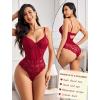 imageAvidlove Bodysuit for Women Sexy Lace Top One Piece Lingerie V Neck Mesh Tops Going Out Cami Naughty Push Up Body Suit SXXLWine Red