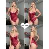 imageAvidlove Bodysuit for Women Sexy Lace Top One Piece Lingerie V Neck Mesh Tops Going Out Cami Naughty Push Up Body Suit SXXLWine Red