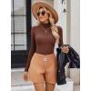 imageAvidlove Bodysuits for Women High Neck Long Sleeve Body Suits Snap Closure Double Lined Mock Neck Bodysuit SoftBrown