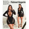 imageAvidlove Fishnet Lingerie for Women Sexy Long Sleeve Mesh Badydoll Chemise Lingeries Dress Hollow Out OutfitsBblack