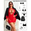 imageAvidlove Fishnet Lingerie for Women Sexy Long Sleeve Mesh Badydoll Chemise Lingeries Dress Hollow Out OutfitsBred