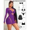 imageAvidlove Fishnet Lingerie for Women Sexy Long Sleeve Mesh Badydoll Chemise Lingeries Dress Hollow Out OutfitsLight Purple